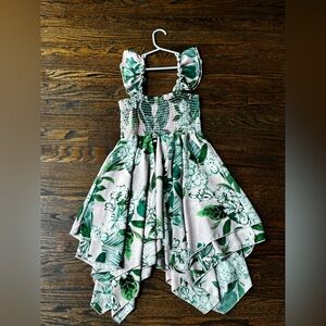 Little Mass Green and light pink Floral Dress